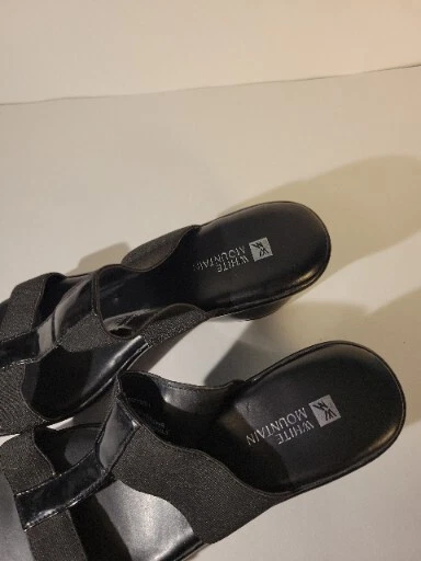 White Mountain Womens Black Leather Galway Wedge Heels Size 8 - Image 2 of 4