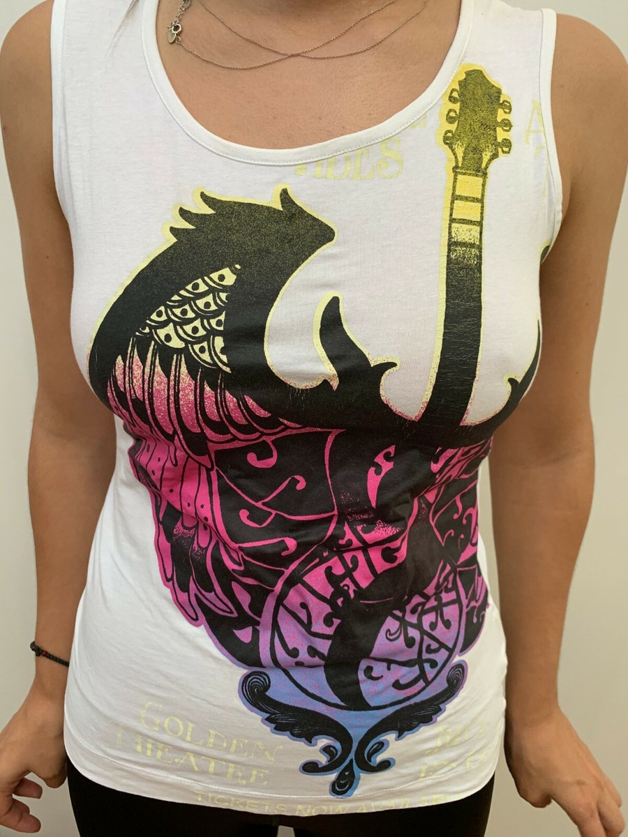 Miss Sixty White with Guitar detail, lace-up back sleeveless top