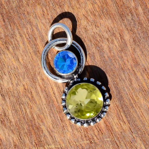 Faceted Peridot & Tanzanite Gemstone Pendant 925 Sterling Silver Pretty Jewelry - Picture 5 of 8