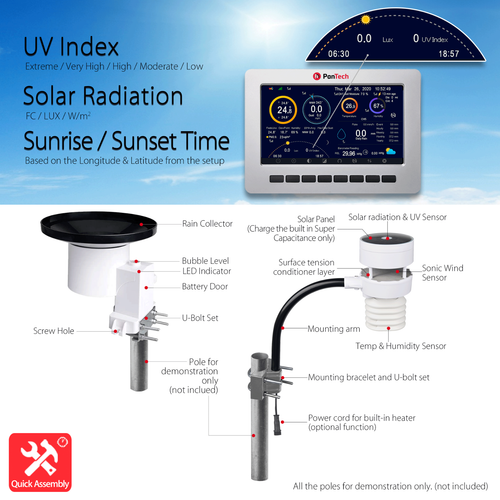 PanTech Weather Station Ultrasonic Anemometer Wifi Rain Gauge 100m Solar HP2553 - Picture 17 of 24