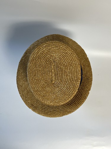 Boater Hat Traditional Wheat Straw Vintage Dark Blue Band Made In England - Picture 5 of 8
