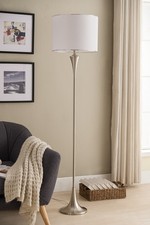 Kings Brand Furniture - 68" Brushed Nickel with White Fabric Shade Floor Lamp