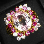 24K Gold 925 Sterling Silver Rings Classically Bubblegum Pink Sapphire 7.10Ct