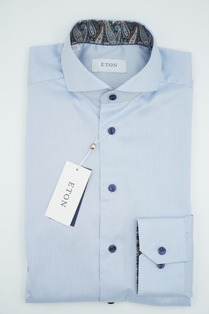 eton men's contemporary fit signature twill dress shirt reviews Men Eton Signature Twill Shirt Extreme Cut Away Collar Slim Fit Size 39  15.5