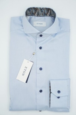 Men Eton Signature Twill Shirt Extreme Cut Away Collar Slim Fit Size 39  15.5 | eBay