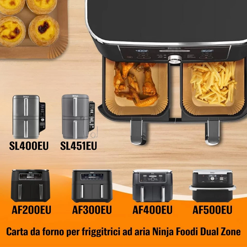 Carta forno per friggitrice ad aria Ninja,100 Pezzi, 20x14cm rettangolare, pi... Foto 3 de 4