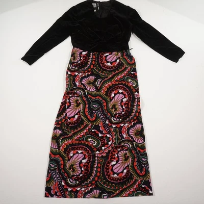 Niedieck Brillant Samt Damen Maxikleid Gr. 44 Schwarz Bunt Langarm Vintage Retro - Bild 1 von 4