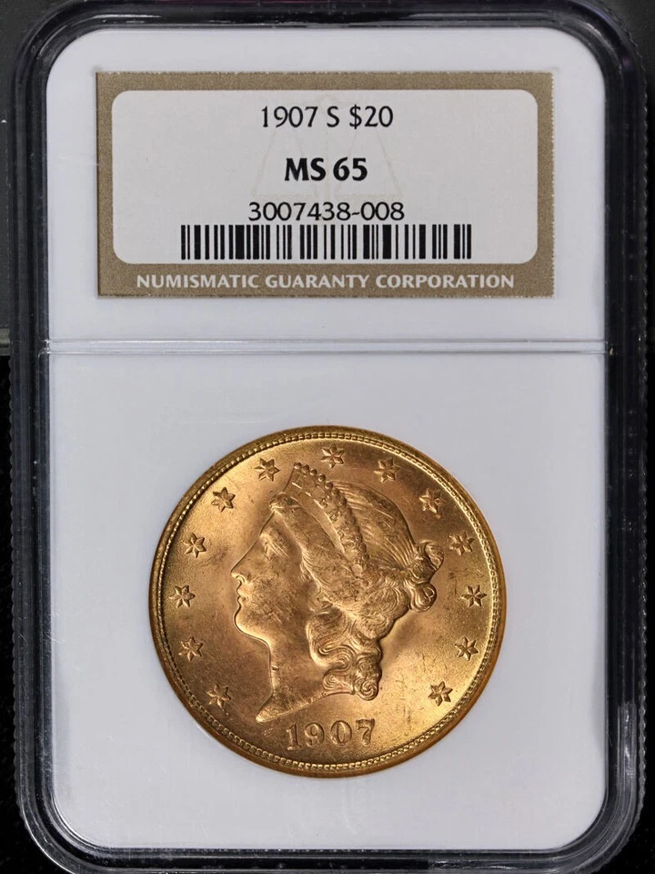 1907-S Liberty Gold $20 NGC MS65 превосходная привлекательность для глаз сильный удар - Изображение 3 из 4