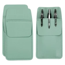 3 Pack Leather Pocket Protector, MultiPurpose Pen Pocket Holds, Olive Green