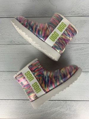 UGG Women's 5 Classic Clear Mini Pixelate Rainbow White Waterproof Ankle Boots