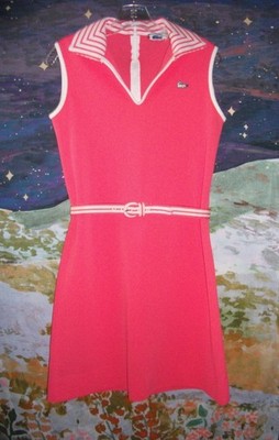 Vintage 1960s Chemise Lacoste Mod Polo Dress w/ Belt Tennis Pink Izod Crocodile