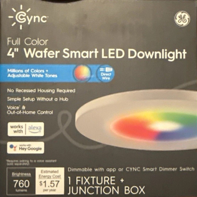 GE Cync 4in Wafer Smart LED Downlight Full Color Dimmable 760lm Hardwired