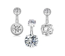 14G 1/4" 6mm Short Bar Surgical Steel Belly Button Rings Round Cubic Zirconi...