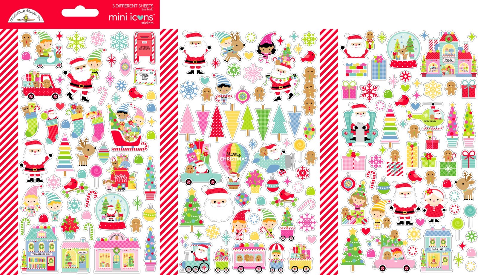 Doodlebug Mini Icon Stickers Oh What Fun Colorful Christmas Trees Santa Train