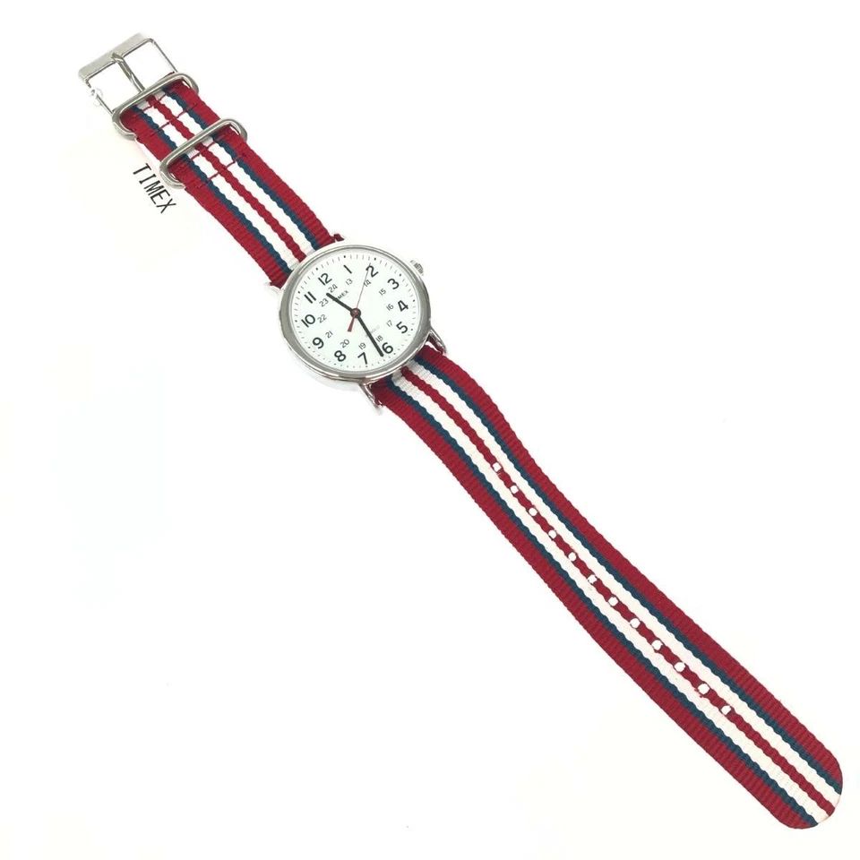 Timex Weekender Central Park T2N746 Reloj de Cuarzo Plata Rojo Nylon Mujer Ra... - Imagen 4 de 4