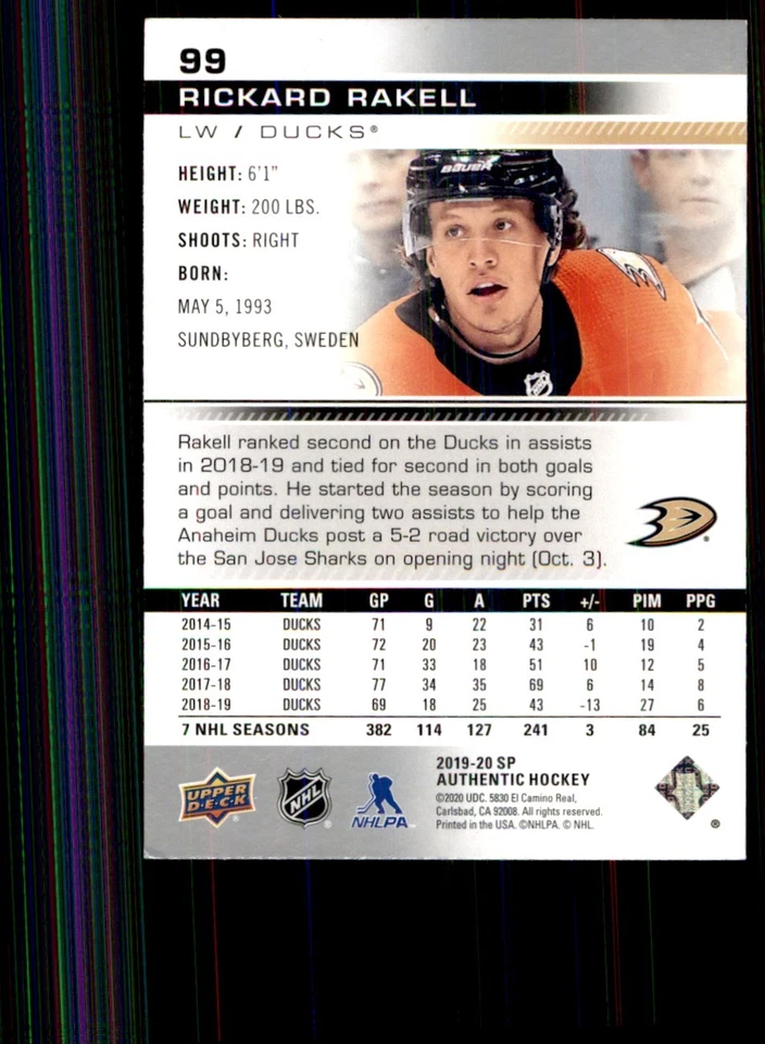 2019-20 SP Authentic Rickard Rakell #99 - Image 2 of 2