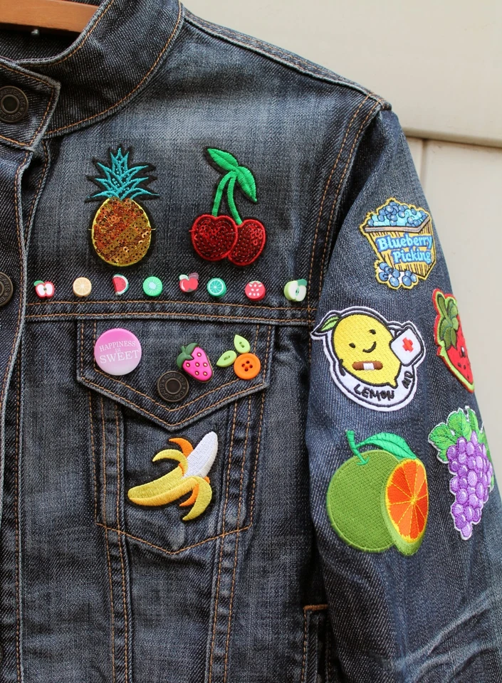 Jaqueta de frutas japonesas - Tamanho pequeno - Estilo de rua japonês - Harajuku - Denim - Imagem 3 de 4