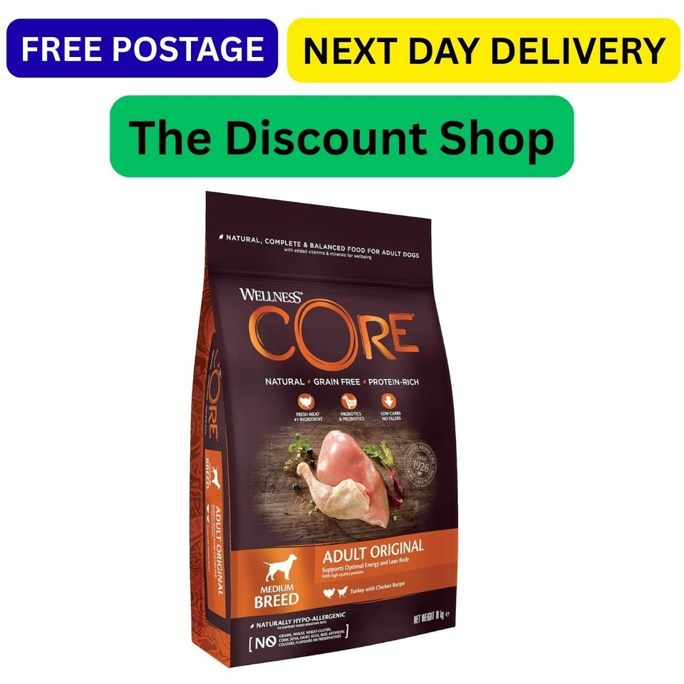 Wellness CORE Adult Original, 10kg, Chicken & Turkey, Dry Dog Food for Medium B