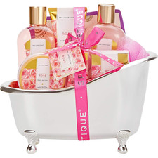 Gift Set for Women, Bath Sets for Women Gift, 8 Pcs Rose Spa Basket Includes Bub