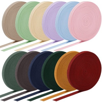 12 Rolls Colored Elastic Band Foldover Elastic Cord Stretch Knitted Flat Band...