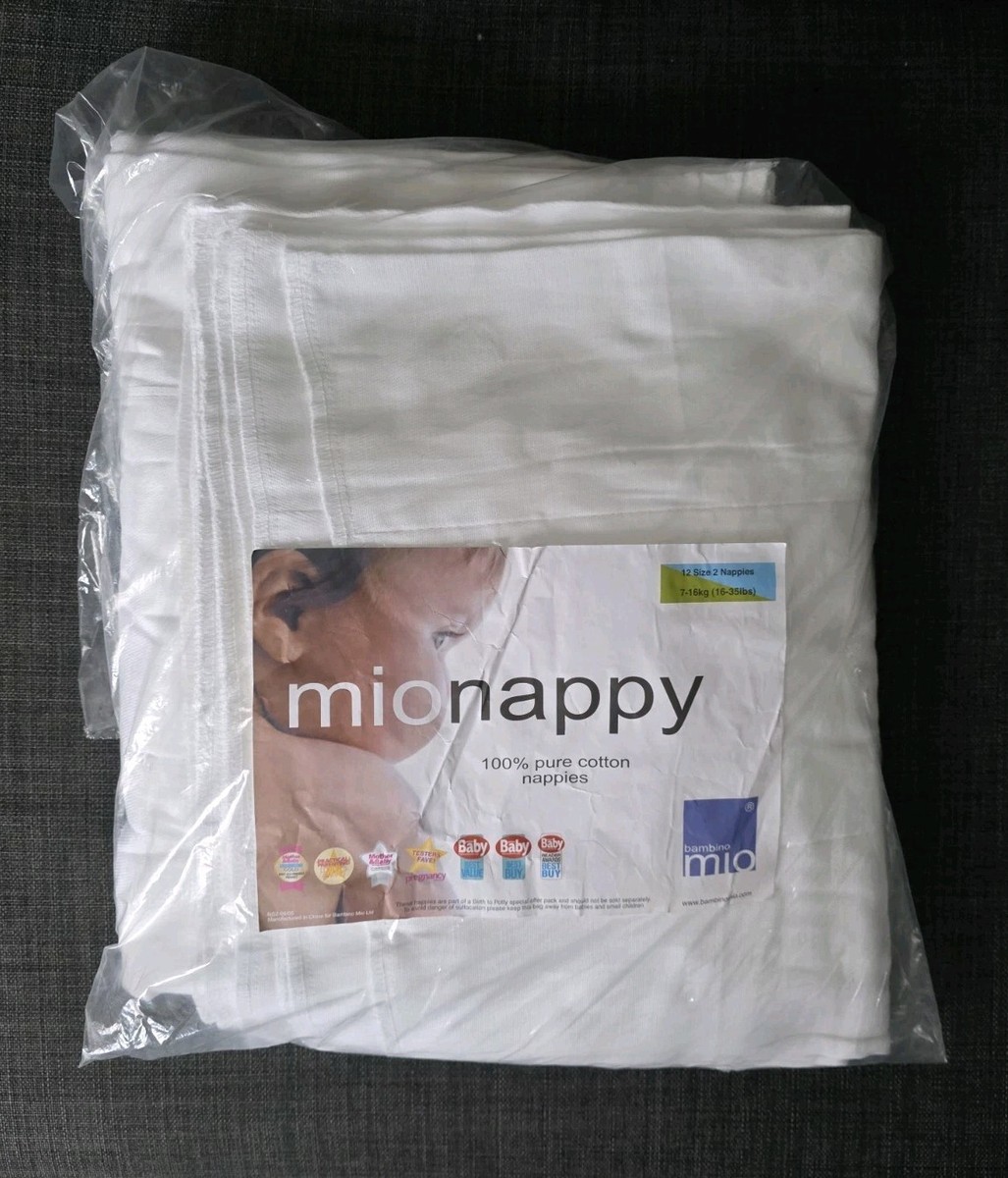 12 x BAMBINO MIO NAPPIES SIZE 100% PURE COTTON NAPPIES