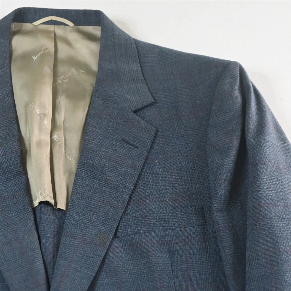 Traje De Colección Hecho en EE. UU. Neiman Marcus 42L 34x32 Azul Glenn Check Lana Para Hombres Foto 3 de 4