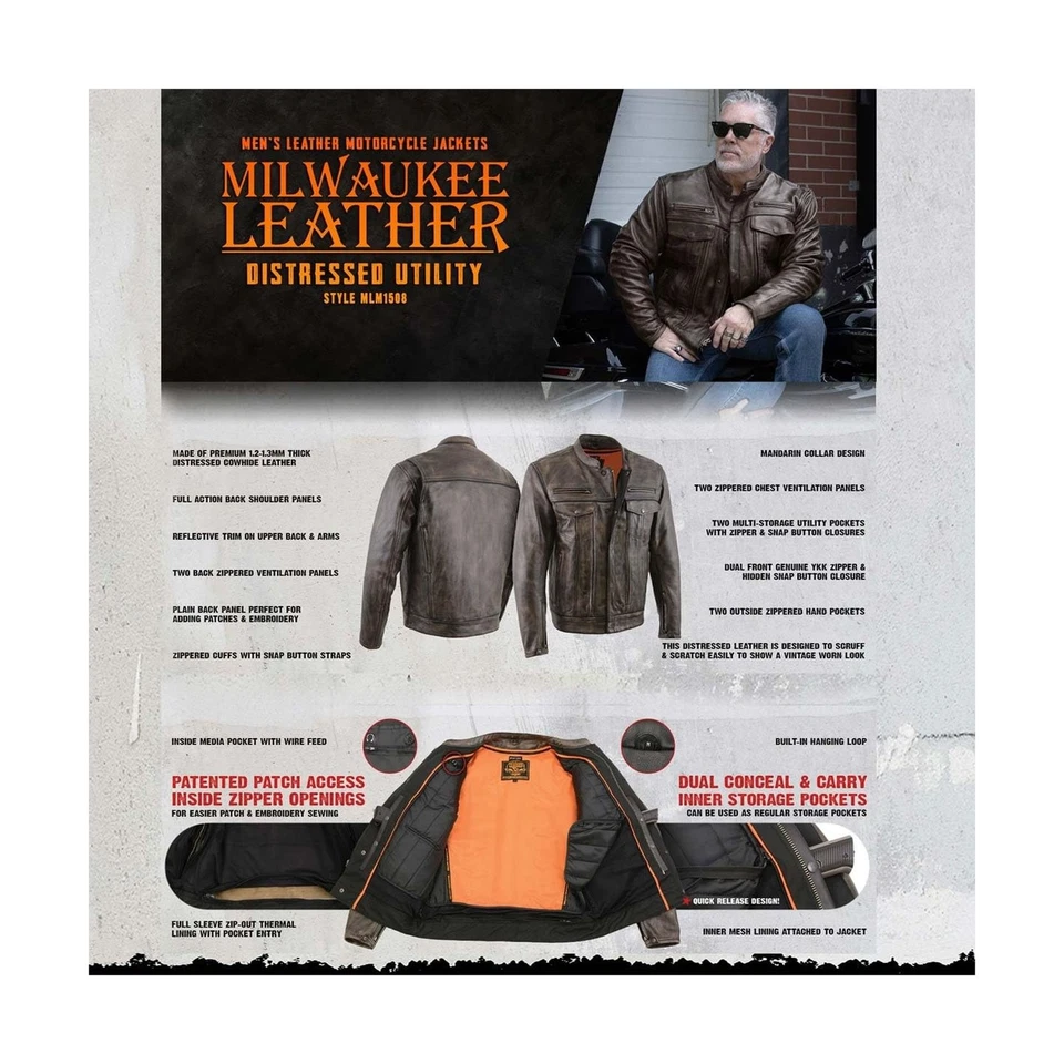 Chaqueta de motocicleta Milwaukee Leather MLM1506 de cuero premium negra para hombre con... Foto 2 de 4