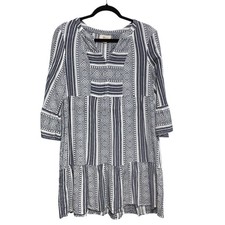 Style & Co Blue White Striped Geometric Print Boho Dress M