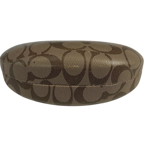 Coach Signature Monogram Hard Shell Eyeglass Case Brown Tan Clamshell