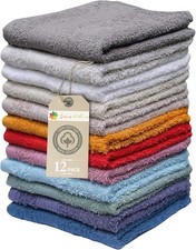 Soft Cotton Washcloths Pack of 12 Face Body Towels Bathroom 13x13 Inch