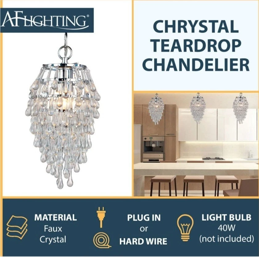 Chrystal Teardrop Pendant Light Clear Glass Drop Beads, and... Foto 3 de 4