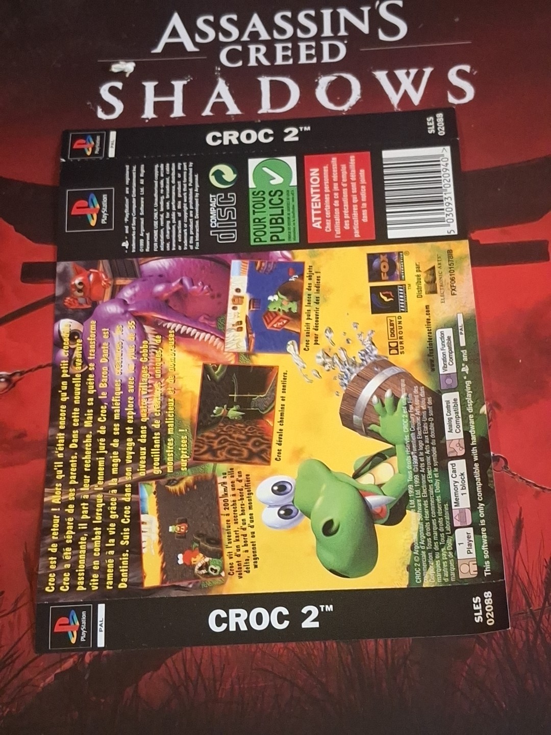 Jaquette Arrière seul sony playstation 1 PS1 - Croc 2