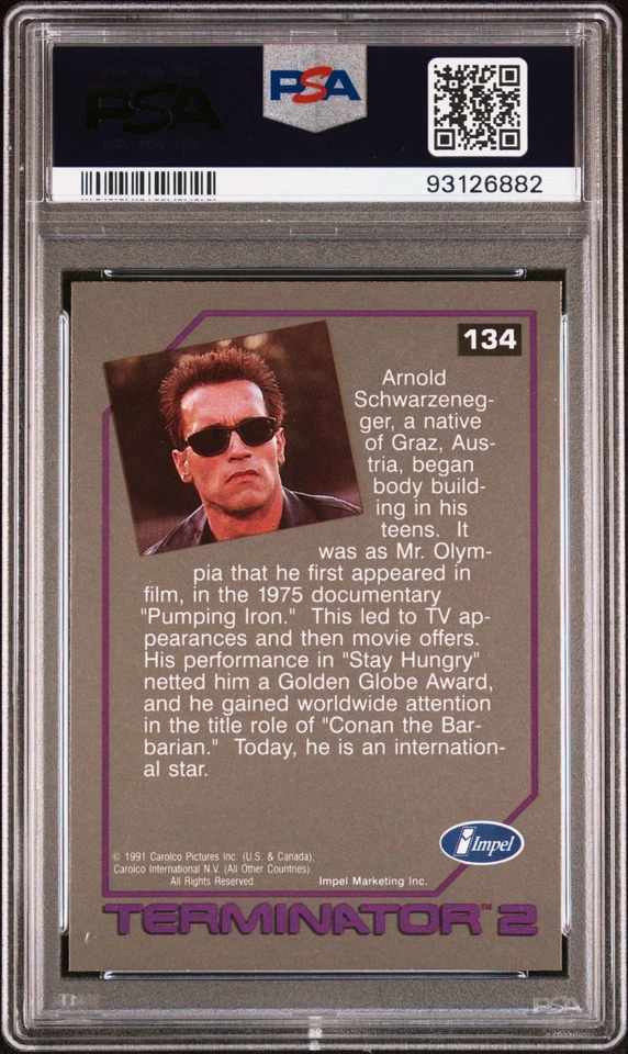 1991 Impel Terminator 2 - #134 Arnold Schwarzenegger - PSA 10 GEM MINT - Image 3 of 4