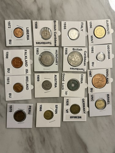 107 monete internazionali mondiali vintage - con grande tubo per monete - Foto 1 di 7