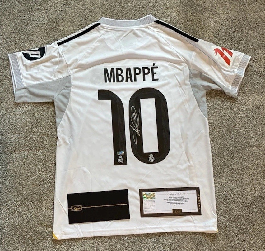 Kylian Mbappé 2025-26 Real Madrid White Replica Home Jersey Auto Panini COA 🔥