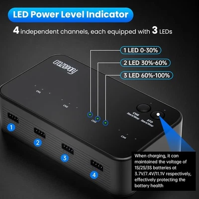 CRAZEPONY 4 Port LiPo Akku Ladegerät Speicher und Entladefunktion 1S-3S RC Balanceladegerä