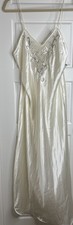 Natori Satin Slip Negligee New With Tags, Ivory Embroidered, Beads Size M