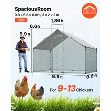 VEVOR Metal Chicken Coop, 9.8x6.5x6.5ft Large Walk-in Chicken Runs with Cover, S
