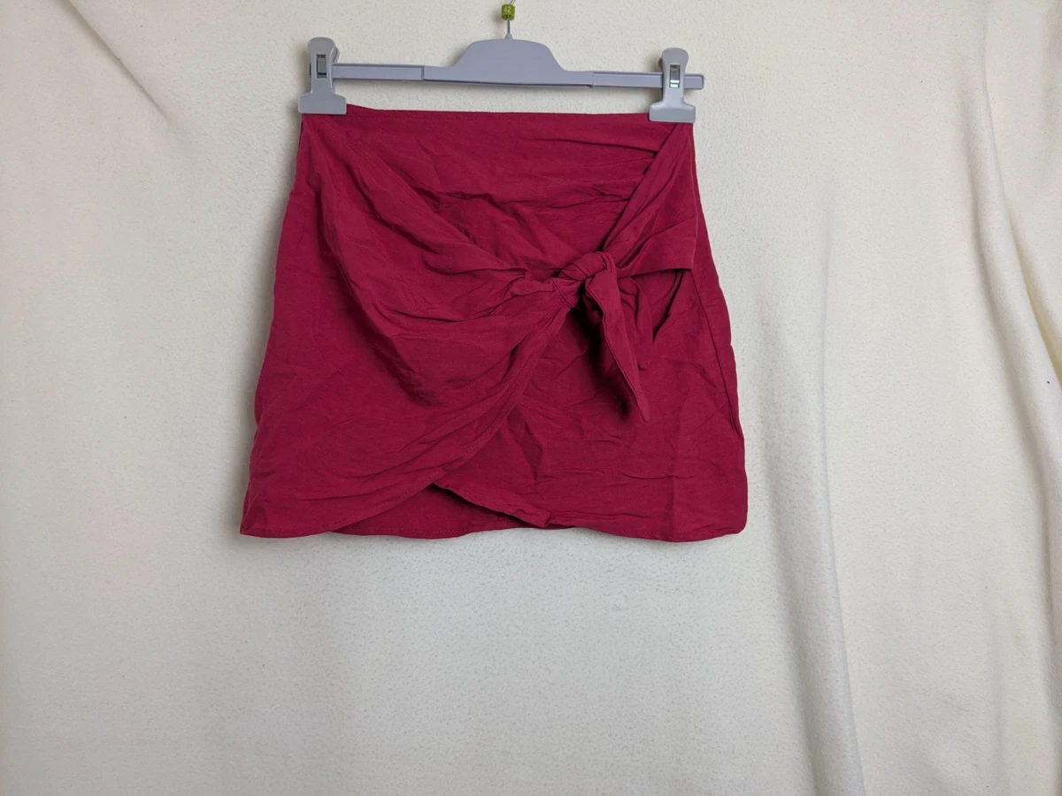 Bershka Damas Talla XS Rosa Casual Mini Falda Cremallera Envoltura Frontal
