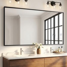 55"x30" Black Landscape Mirror, Metal Frame, Tempered Glass for Double Vanity