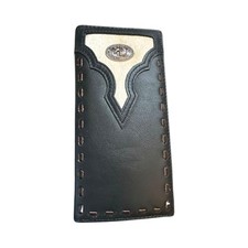 Western Stakes Leather Long Wallet Cowhair Horse Concho Cowhide Stitched Bi Fold