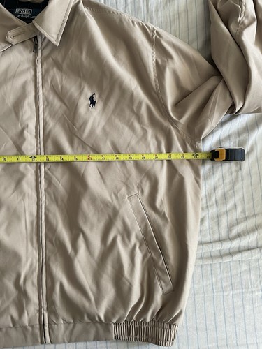 Vtg Polo Ralph Lauren Harrington Jacket Golf Sz Medium Men's Light Khaki/Navy Bl - Picture 8 of 10