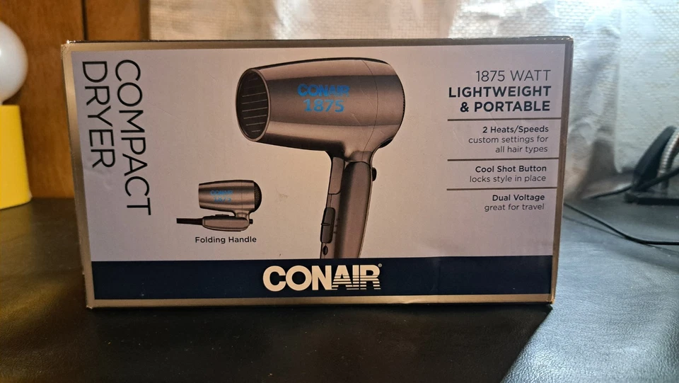 Conair 124p Folding Handle Hair Dryer 1875 W 2 Heat/speed Setting Black - Image 2 of 4