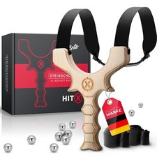 HITX Steinschleuder Beta Zwille + 2x Gummibändern und 100 Stahlkugeln Slingshot