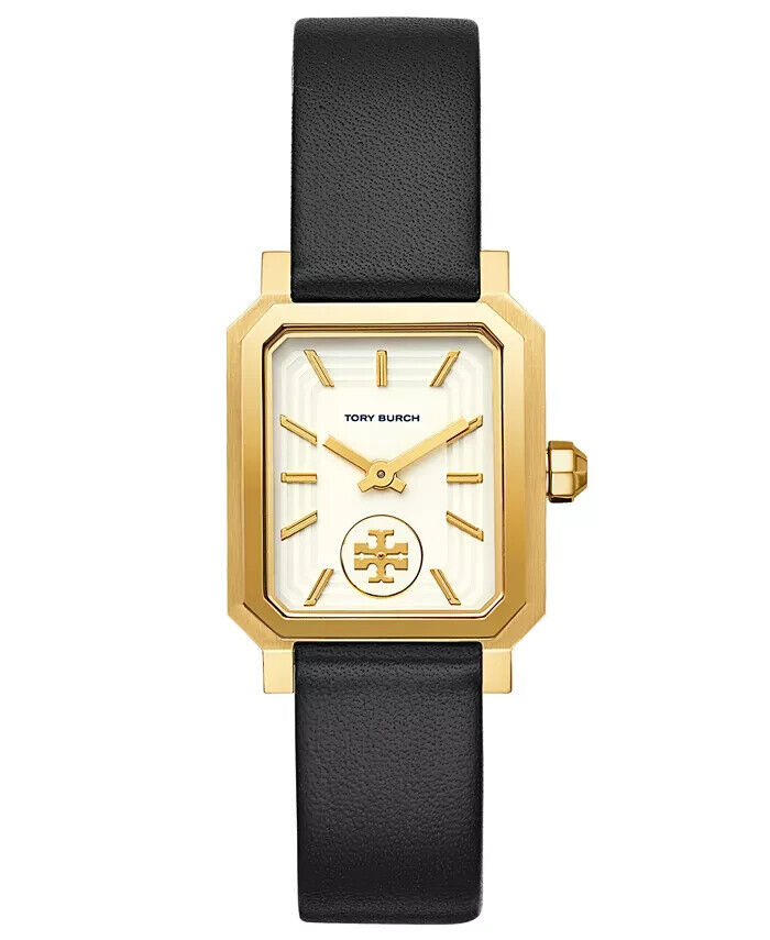 Tory Burch Robinson Women's Black Leather Gold Tone White Tory Burch Robinson Women's Black Leather Gold Tone White