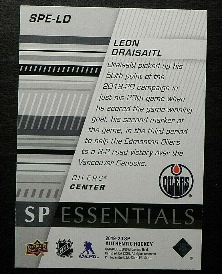 2019-20 19/20 SP Authentic SP ESSENTIALS SPE-LD Leon Draisaitl Edmonton Oilers - Image 2 of 2