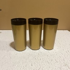 Lot of 3 Vintage Thermal Plastic Tumblers Gold & Black Made in USA