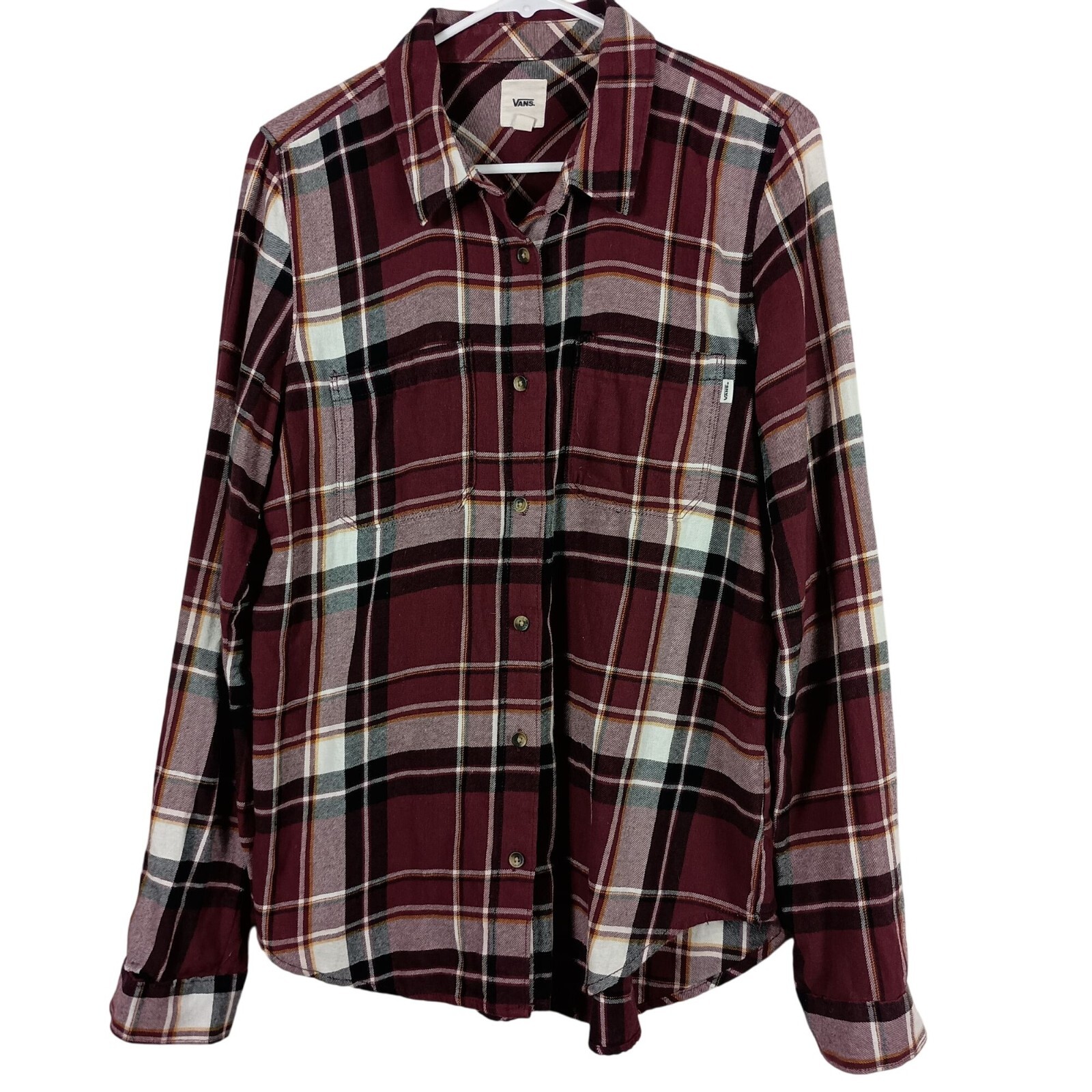 Vans Womens Burgundy Plaid Flannel Button Up Shirt Size M Rugged Chic Cabincore
