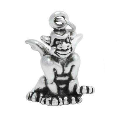 Smiling Gargoyle Gothic Grotesque Creature 3D 925 Solid Sterling Silver Charm