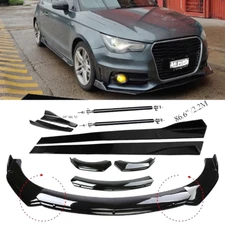 For AUDI Front Bumper Lip Spoiler Splitter Body Kit+Side Skirt Glossy Black